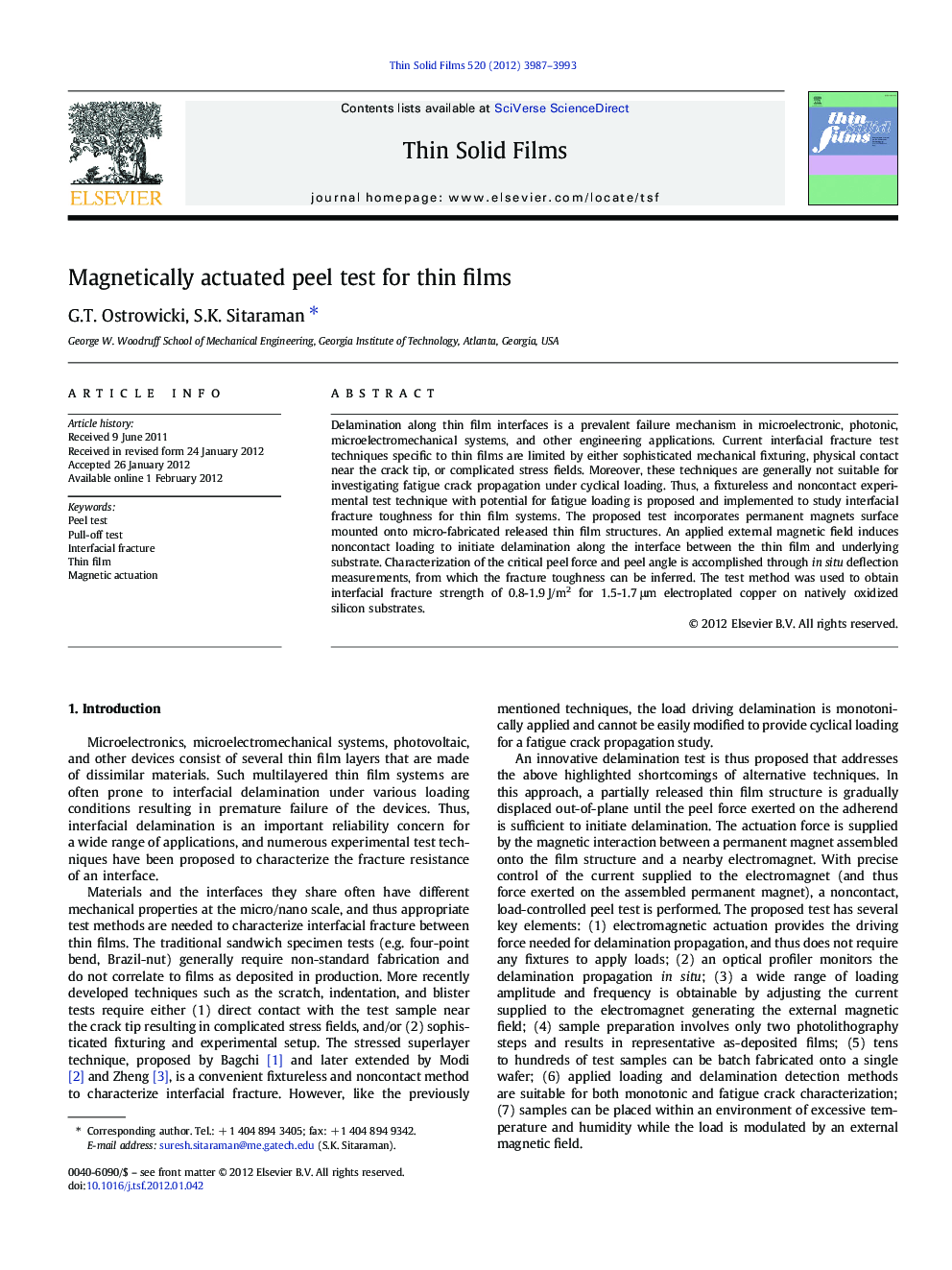 Magnetically actuated peel test for thin films