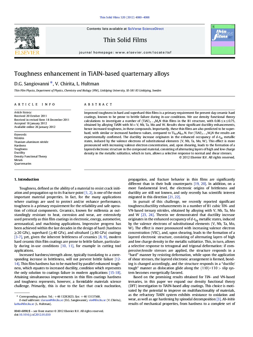 Toughness enhancement in TiAlN-based quarternary alloys