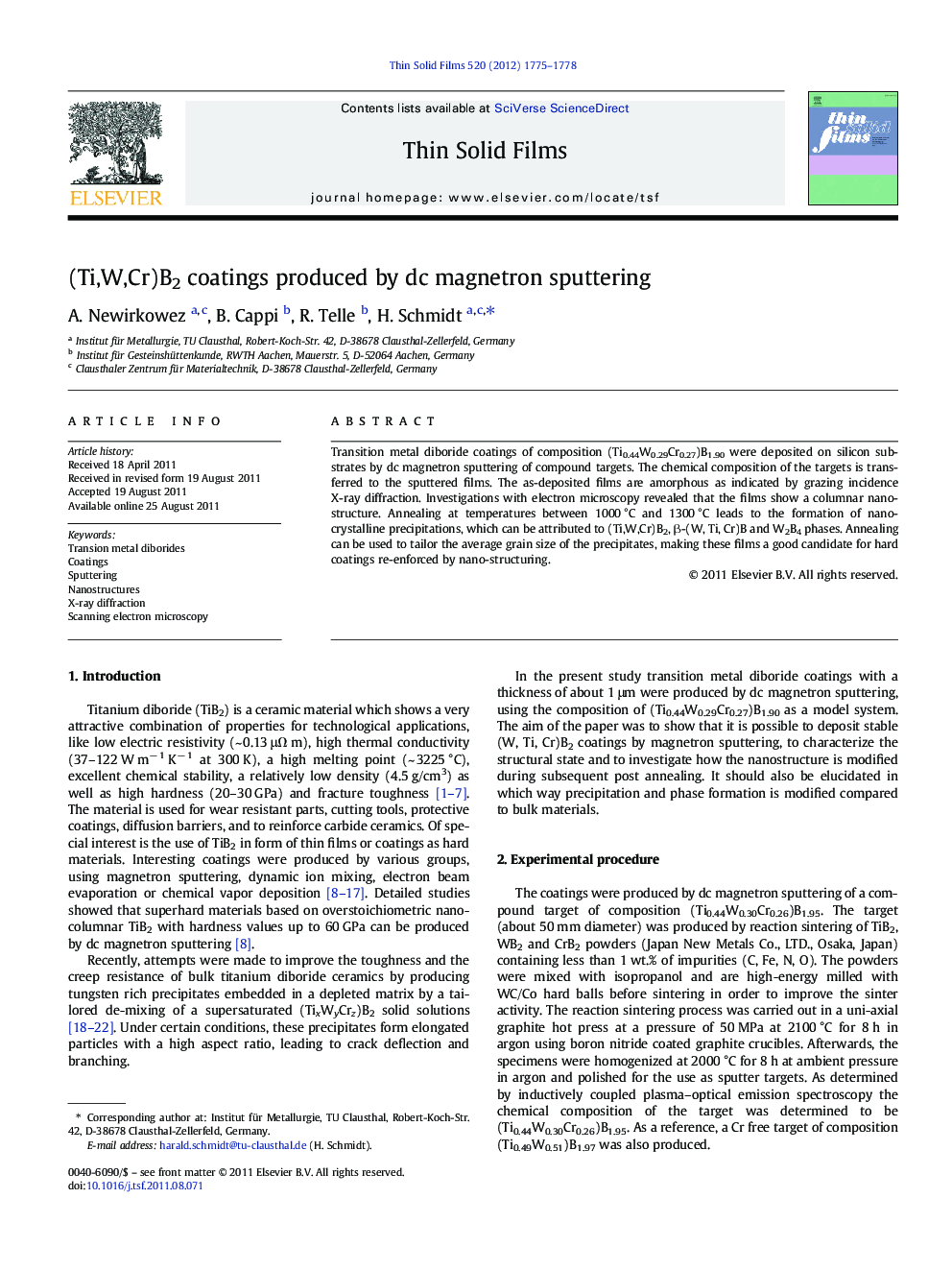 (Ti,W,Cr)B2 coatings produced by dc magnetron sputtering