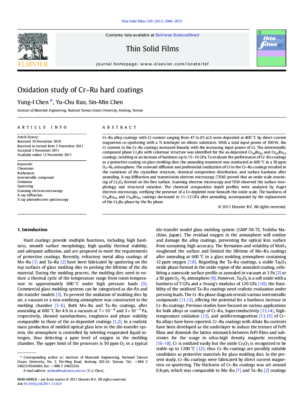 Oxidation study of Cr–Ru hard coatings