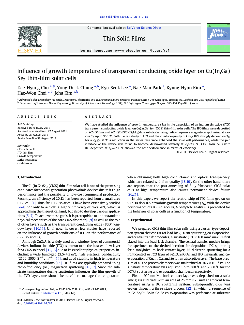 Influence of growth temperature of transparent conducting oxide layer on Cu(In,Ga)Se2 thin-film solar cells