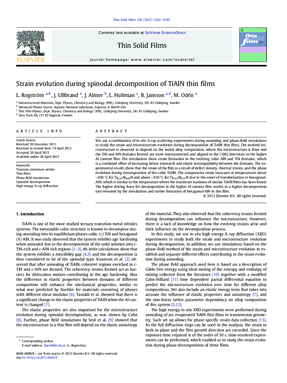 Strain evolution during spinodal decomposition of TiAlN thin films