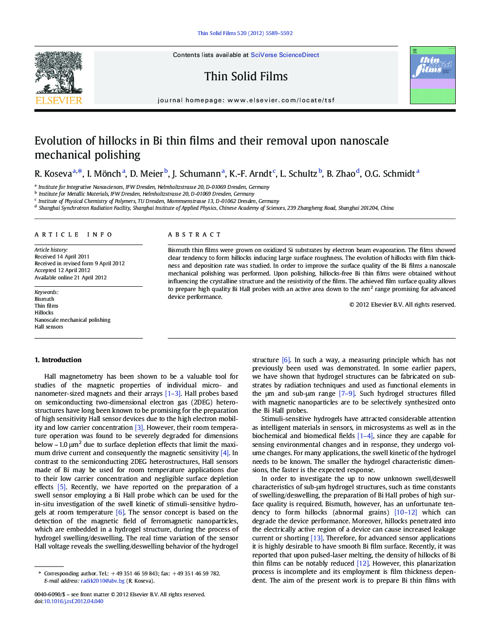 Evolution of hillocks in Bi thin films and their removal upon nanoscale mechanical polishing