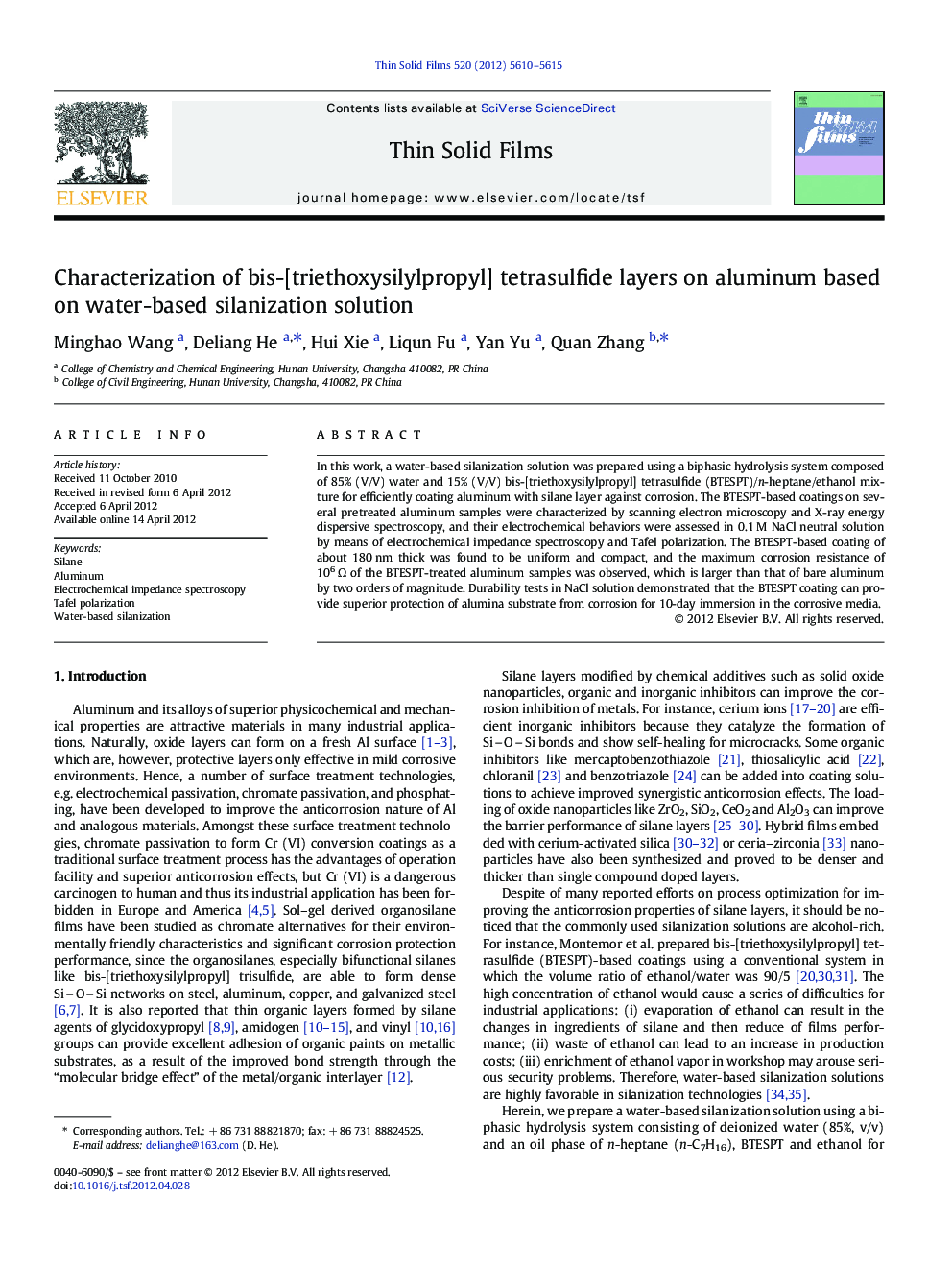 Characterization of bis-[triethoxysilylpropyl] tetrasulfide layers on aluminum based on water-based silanization solution