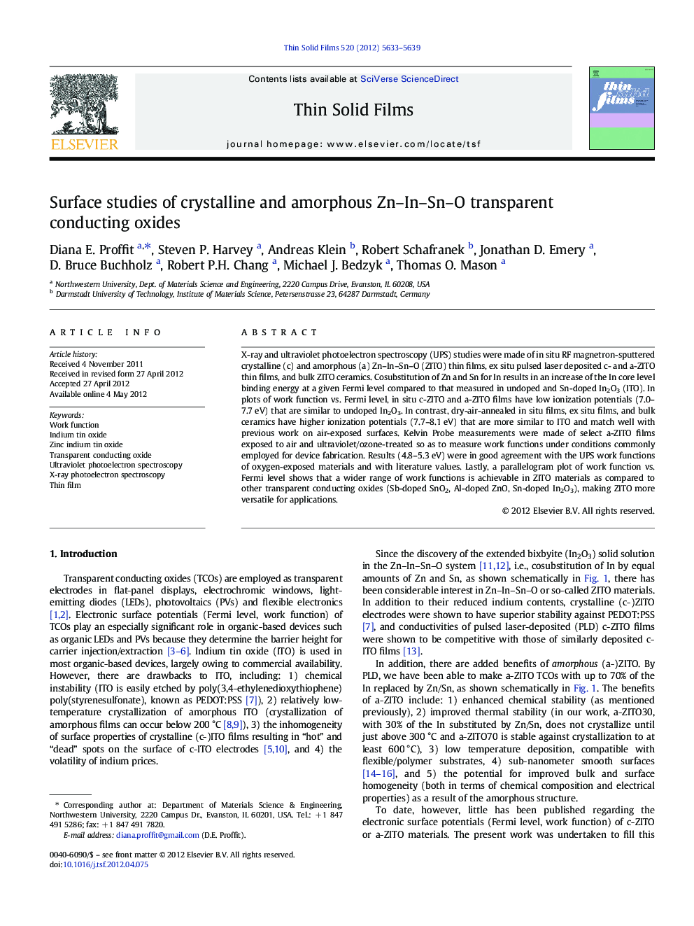 Surface studies of crystalline and amorphous Zn–In–Sn–O transparent conducting oxides