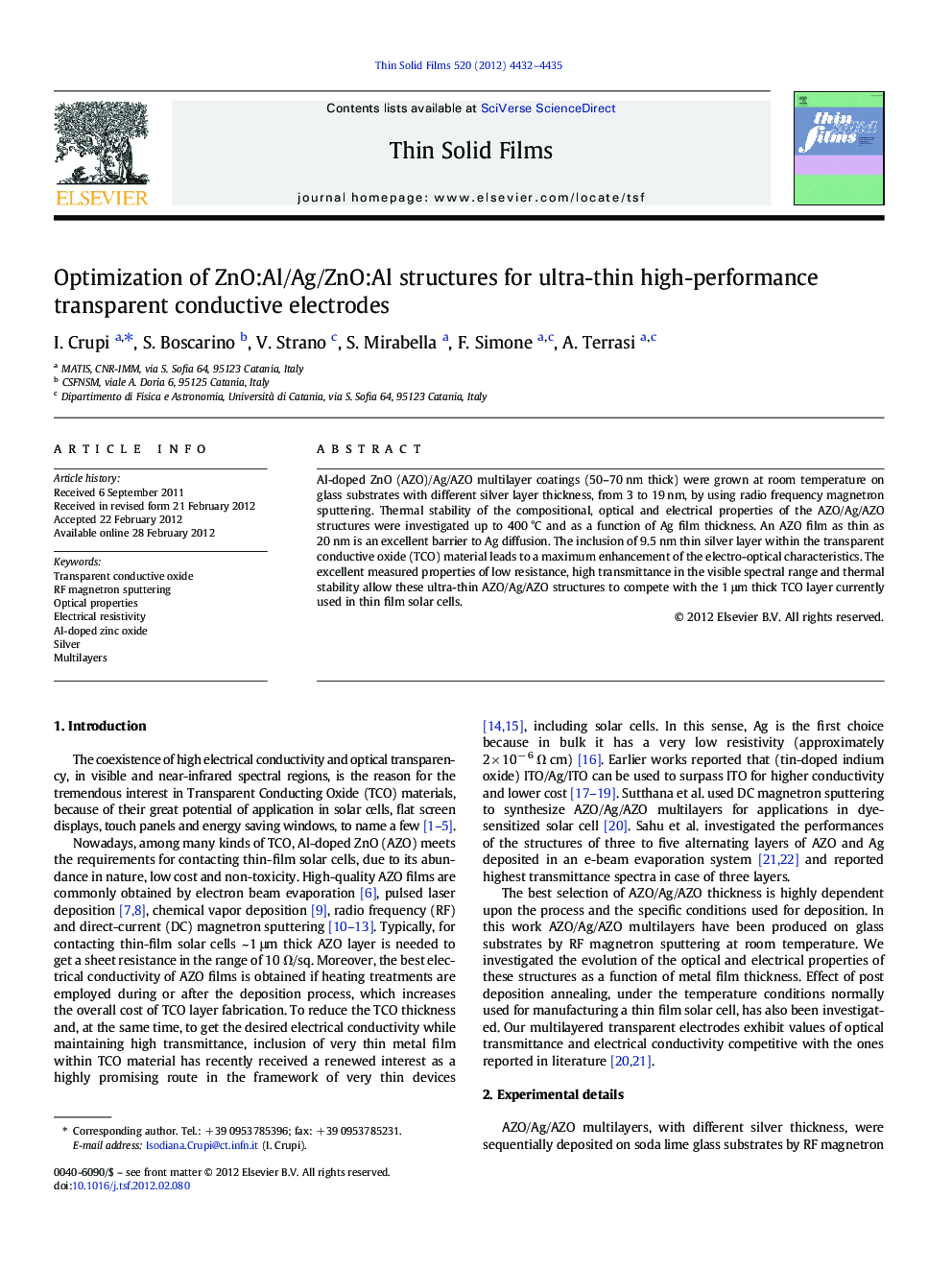 Optimization of ZnO:Al/Ag/ZnO:Al structures for ultra-thin high-performance transparent conductive electrodes