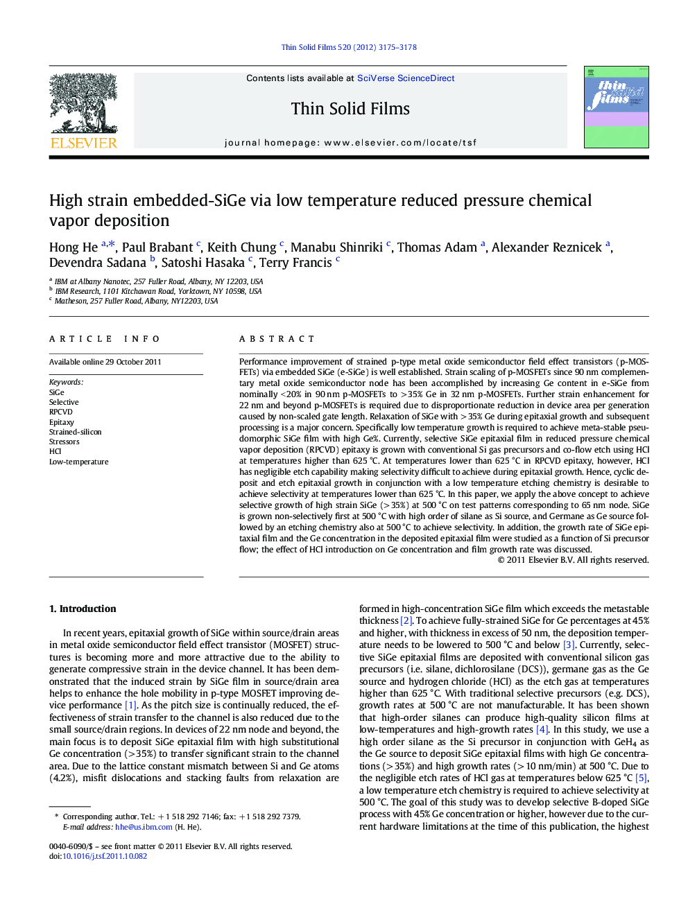 High strain embedded-SiGe via low temperature reduced pressure chemical vapor deposition