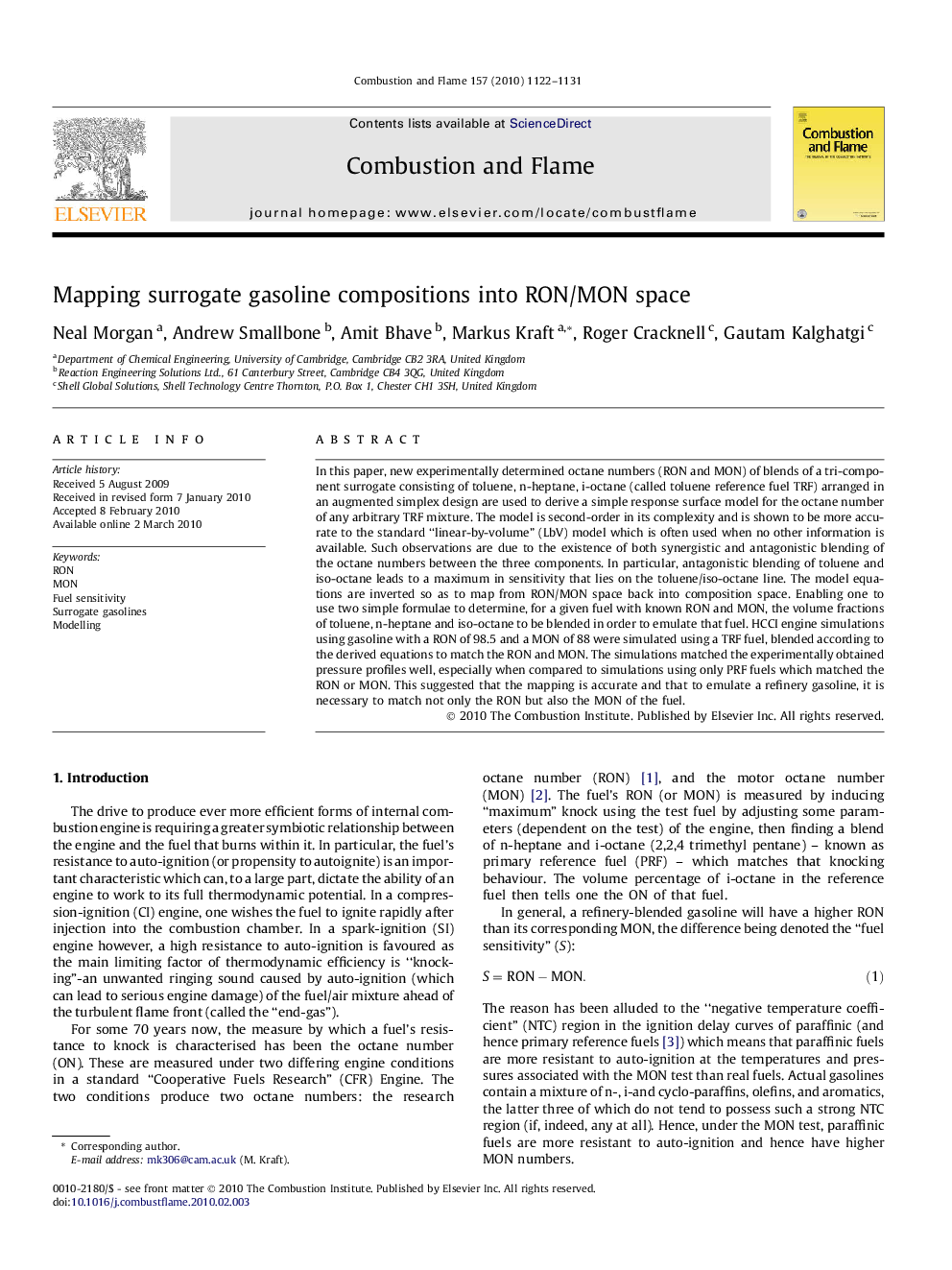 Mapping surrogate gasoline compositions into RON/MON space