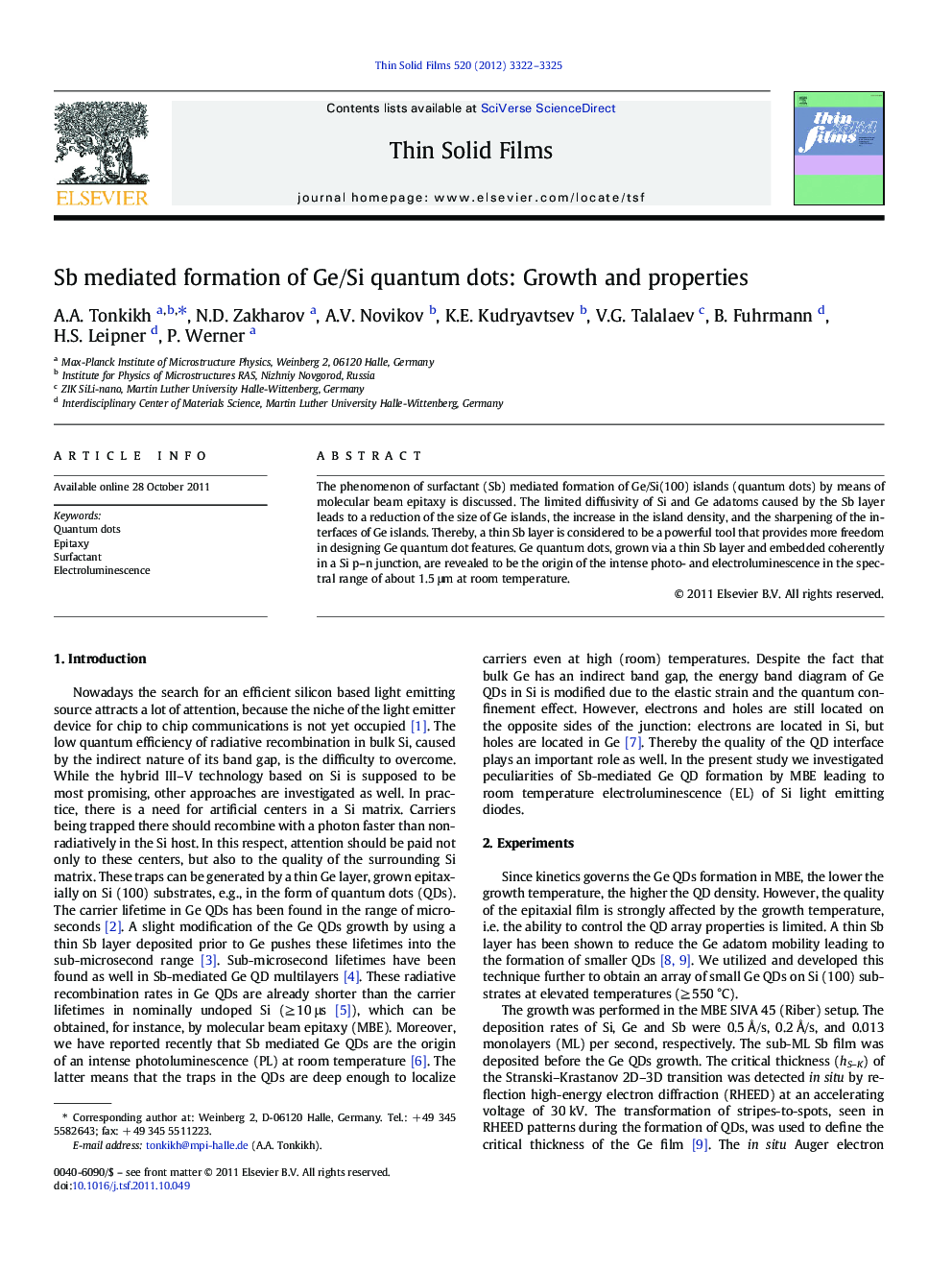 Sb mediated formation of Ge/Si quantum dots: Growth and properties