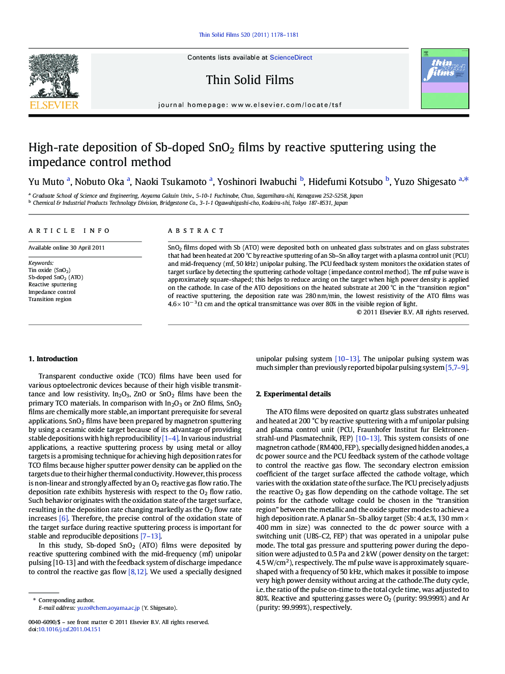 High-rate deposition of Sb-doped SnO2 films by reactive sputtering using the impedance control method