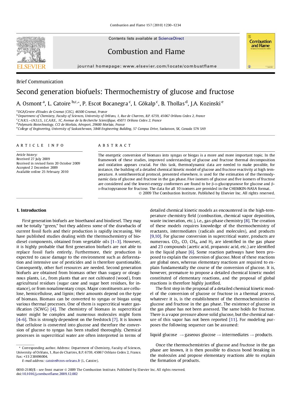 Second generation biofuels: Thermochemistry of glucose and fructose