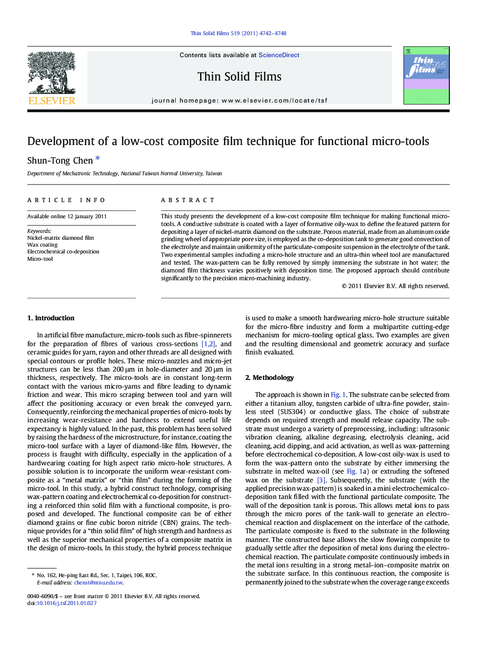 Development of a low-cost composite film technique for functional micro-tools