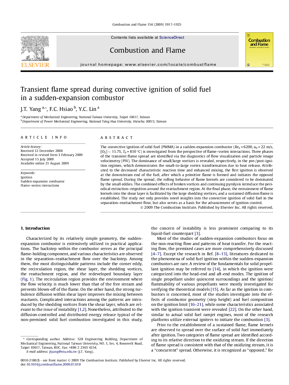 Transient flame spread during convective ignition of solid fuel in a sudden-expansion combustor