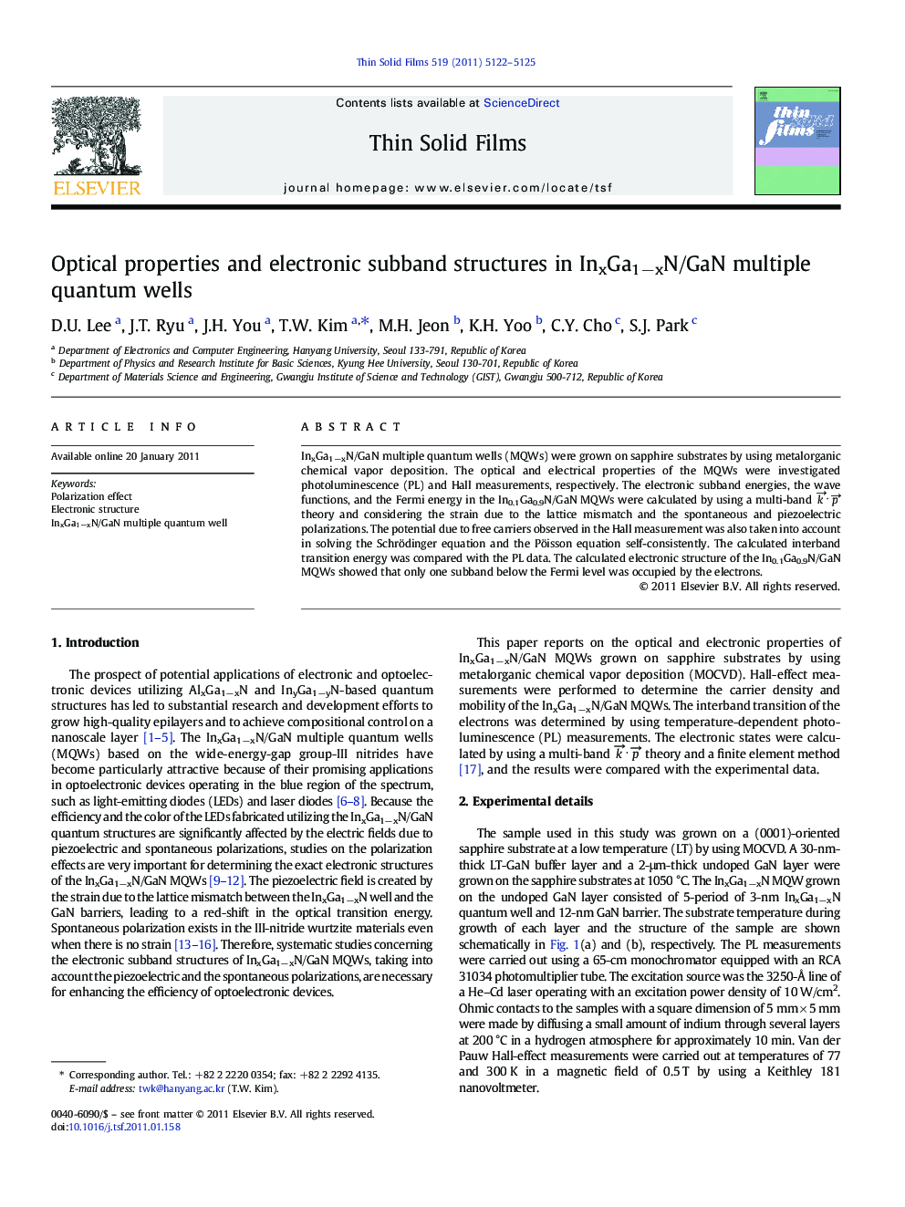 Optical properties and electronic subband structures in InxGa1−xN/GaN multiple quantum wells