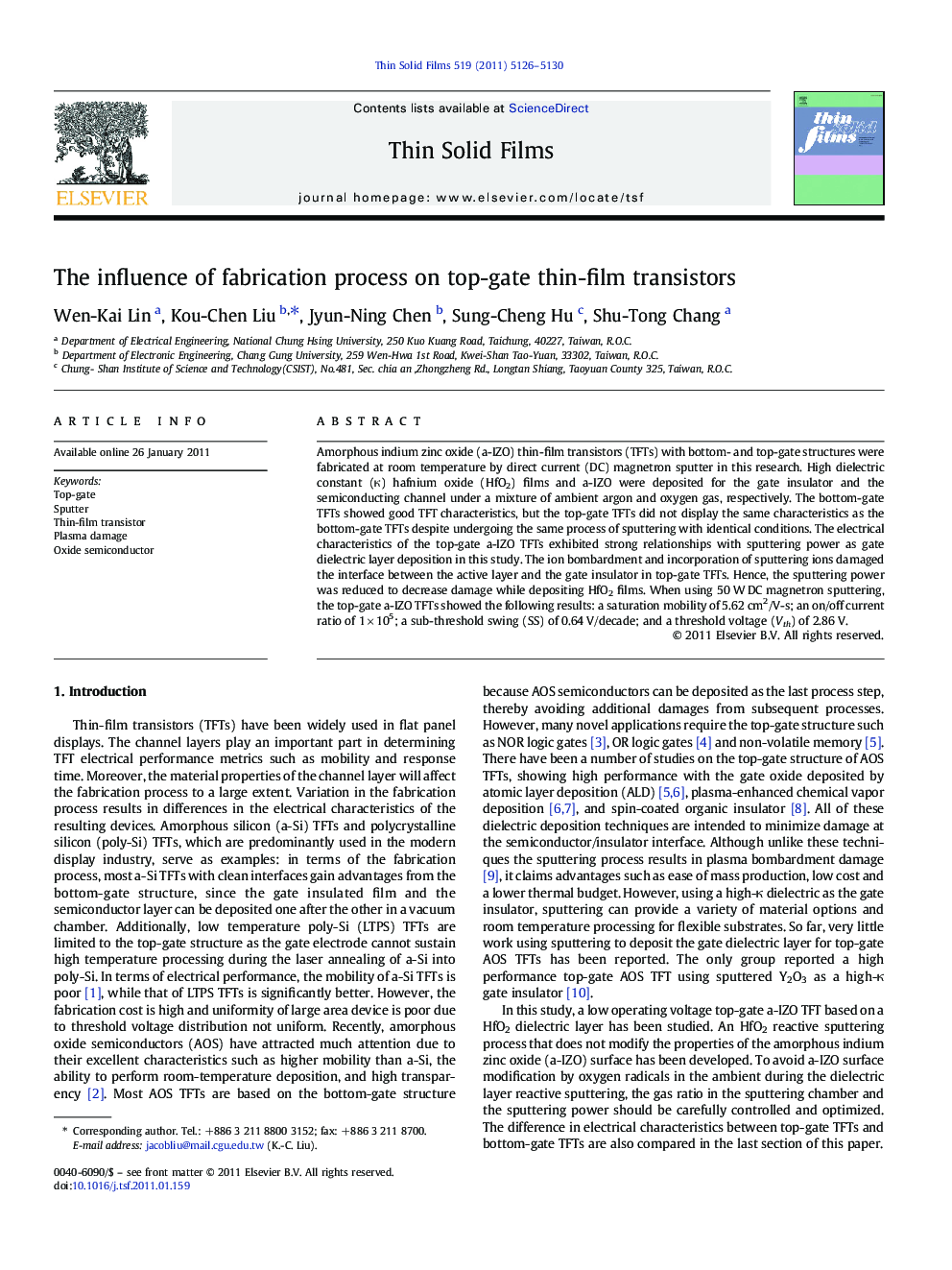 The influence of fabrication process on top-gate thin-film transistors