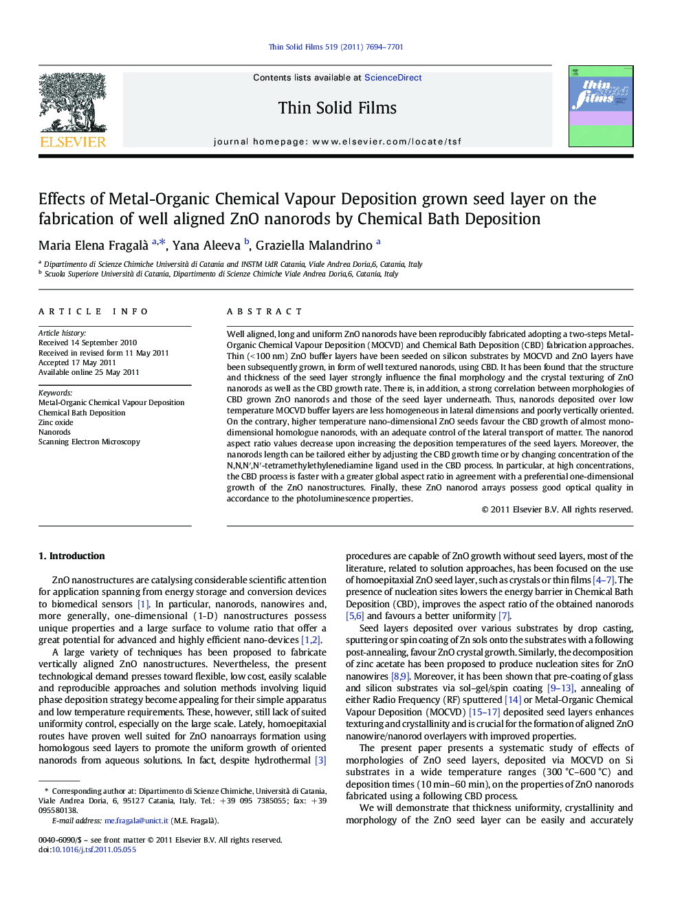 Effects of Metal-Organic Chemical Vapour Deposition grown seed layer on the fabrication of well aligned ZnO nanorods by Chemical Bath Deposition