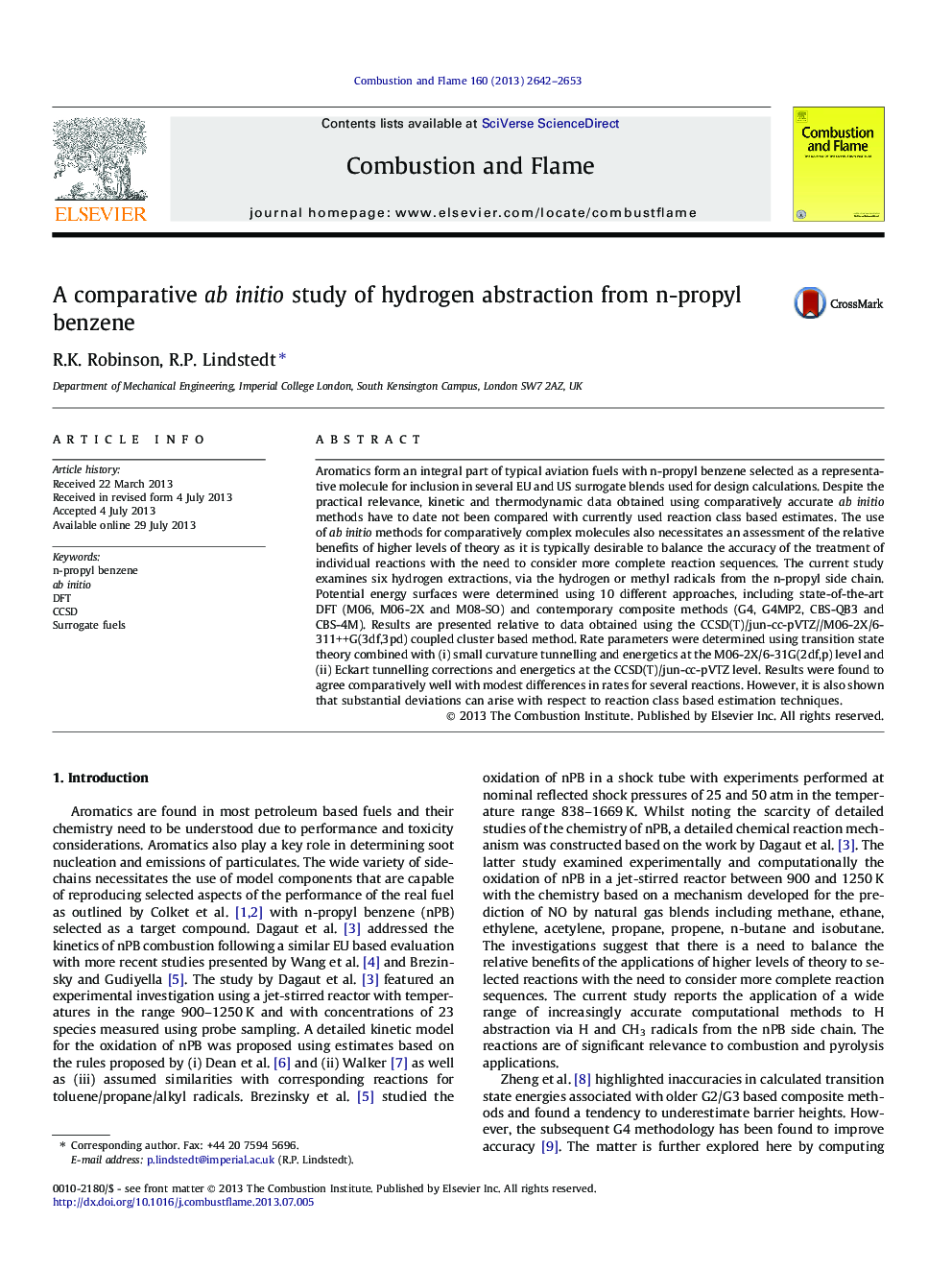 A comparative ab initio study of hydrogen abstraction from n-propyl benzene