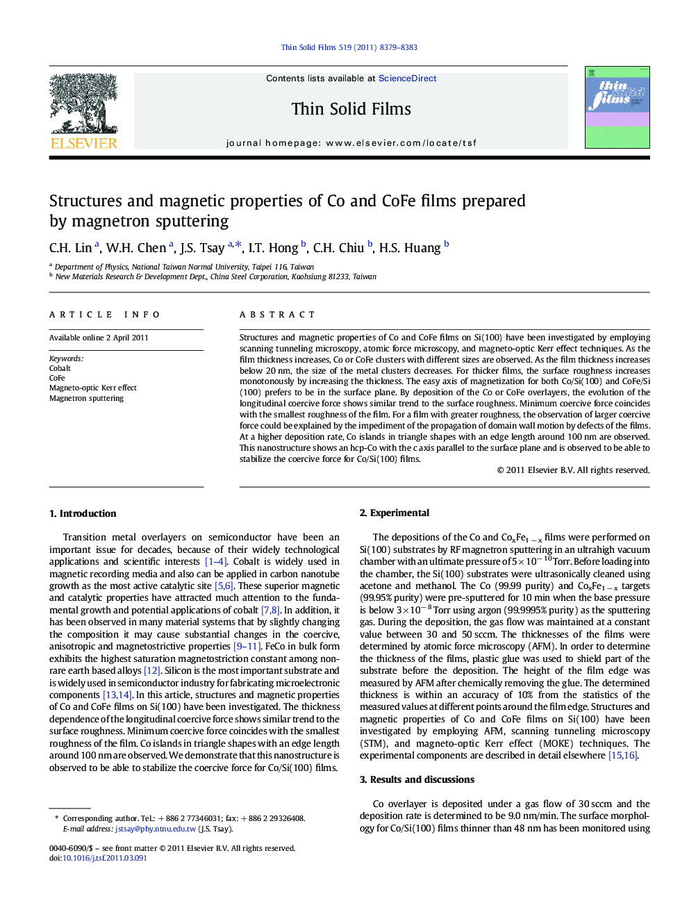 Structures and magnetic properties of Co and CoFe films prepared by magnetron sputtering