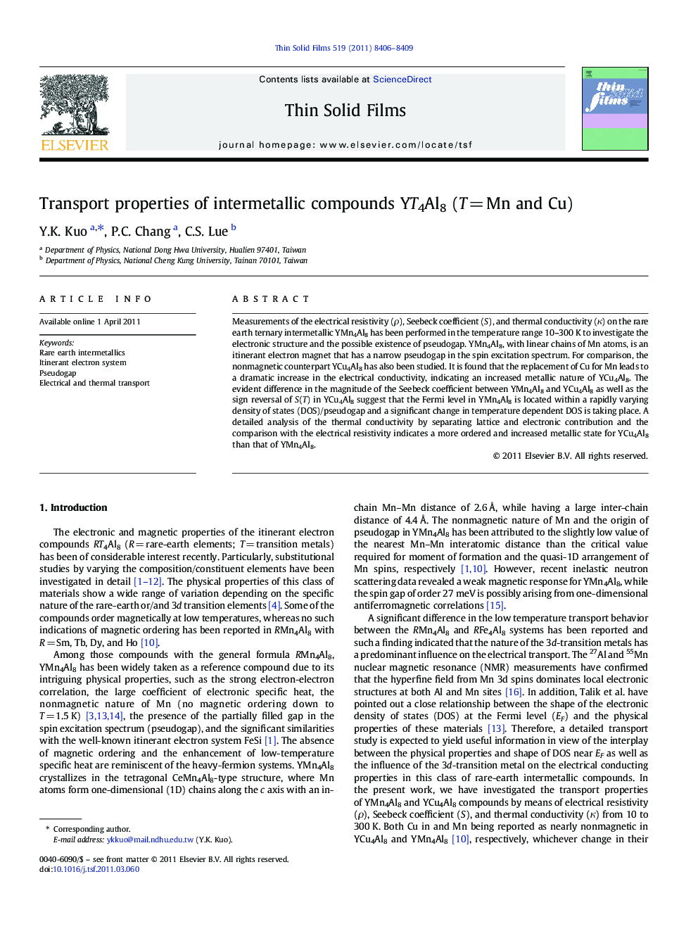 Transport properties of intermetallic compounds YT4Al8 (T = Mn and Cu)