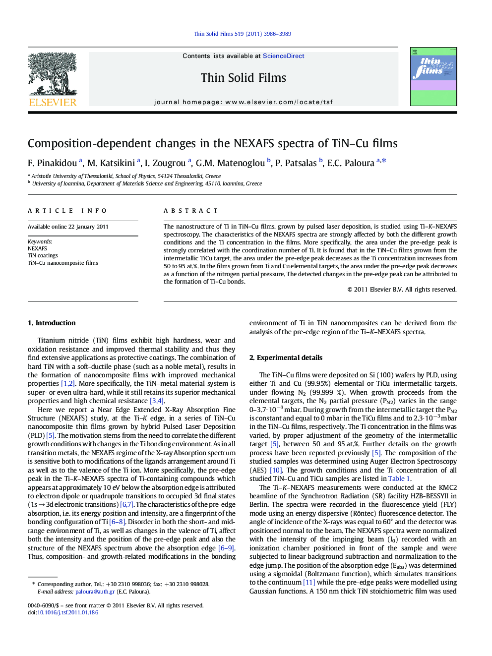 Composition-dependent changes in the NEXAFS spectra of TiN-Cu films