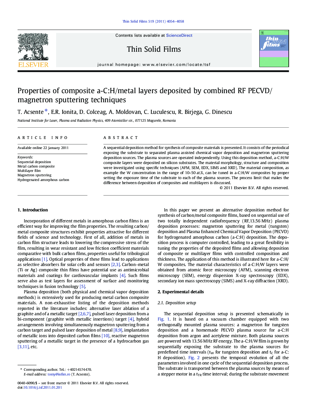 Properties of composite a-C:H/metal layers deposited by combined RF PECVD/magnetron sputtering techniques