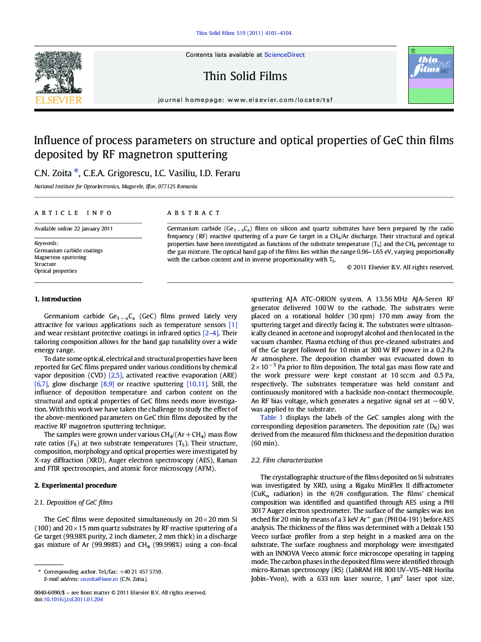 Influence of process parameters on structure and optical properties of GeC thin films deposited by RF magnetron sputtering