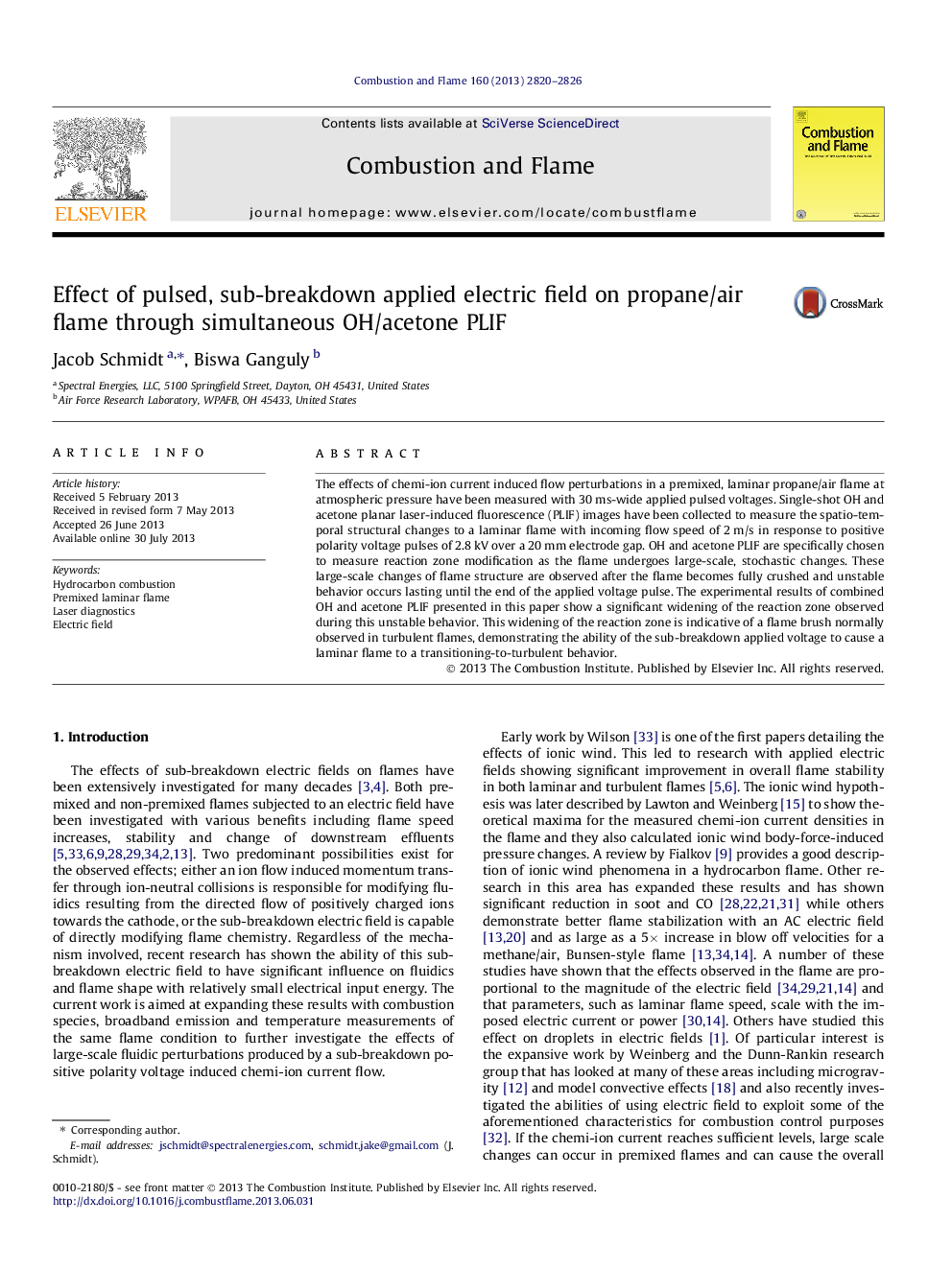 Effect of pulsed, sub-breakdown applied electric field on propane/air flame through simultaneous OH/acetone PLIF