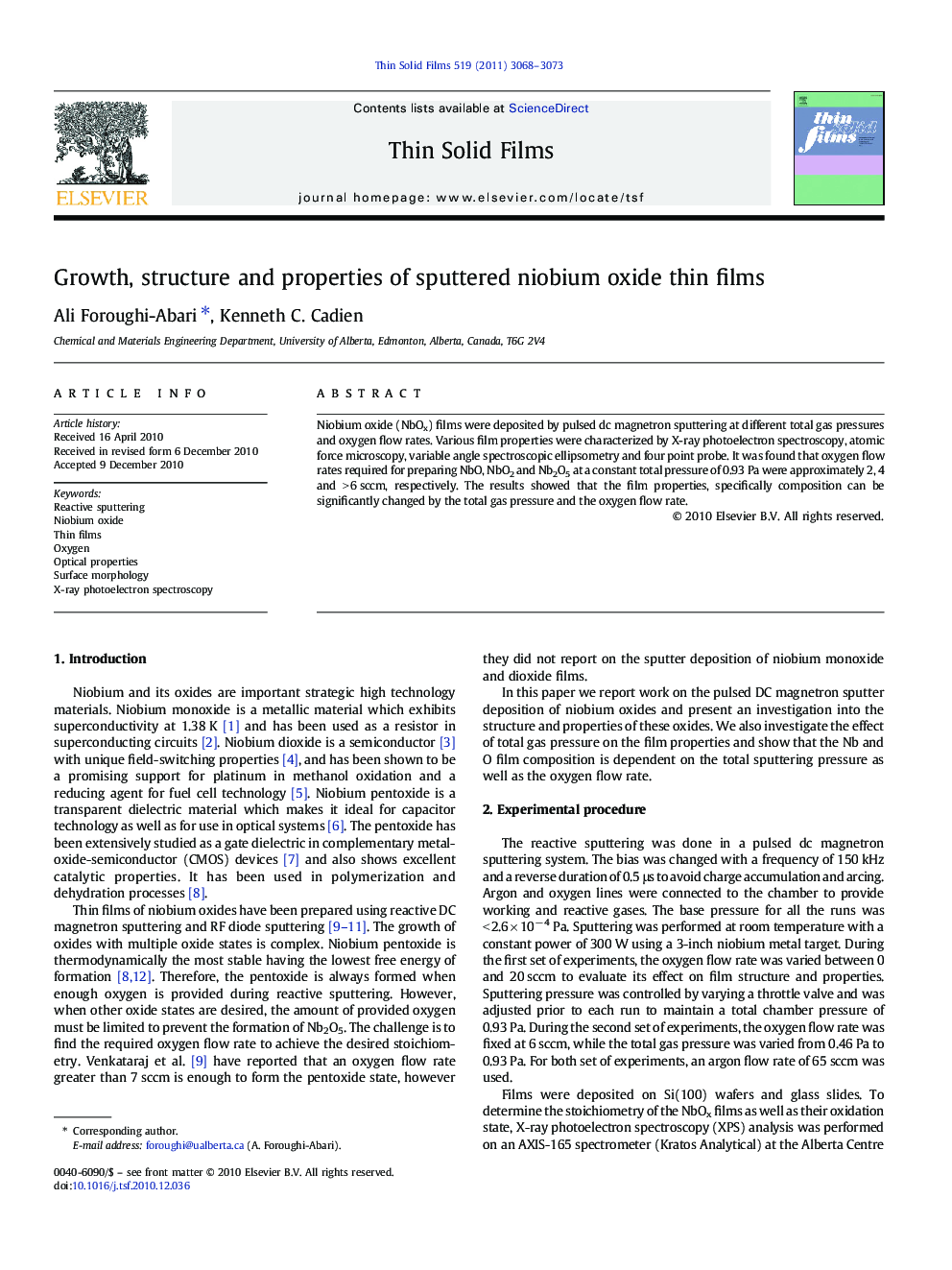 Growth, structure and properties of sputtered niobium oxide thin films