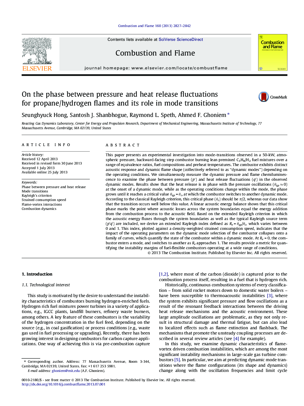 On the phase between pressure and heat release fluctuations for propane/hydrogen flames and its role in mode transitions