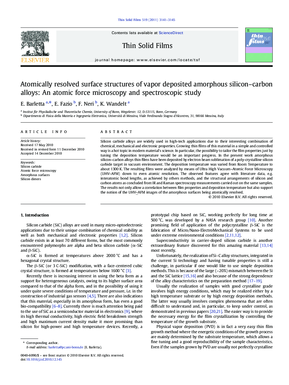 Atomically resolved surface structures of vapor deposited amorphous silicon-carbon alloys: An atomic force microscopy and spectroscopic study