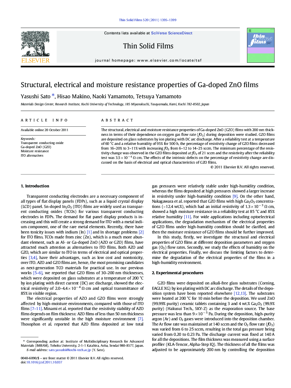 Structural, electrical and moisture resistance properties of Ga-doped ZnO films