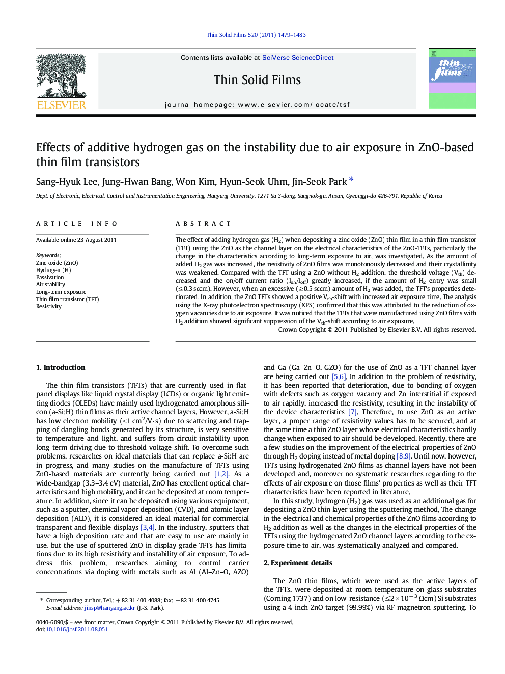 Effects of additive hydrogen gas on the instability due to air exposure in ZnO-based thin film transistors