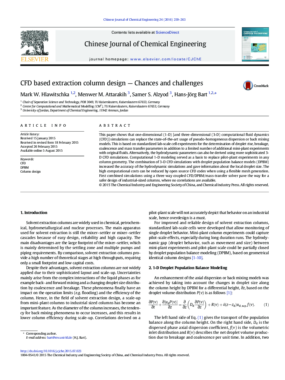 CFD based extraction column design — Chances and challenges