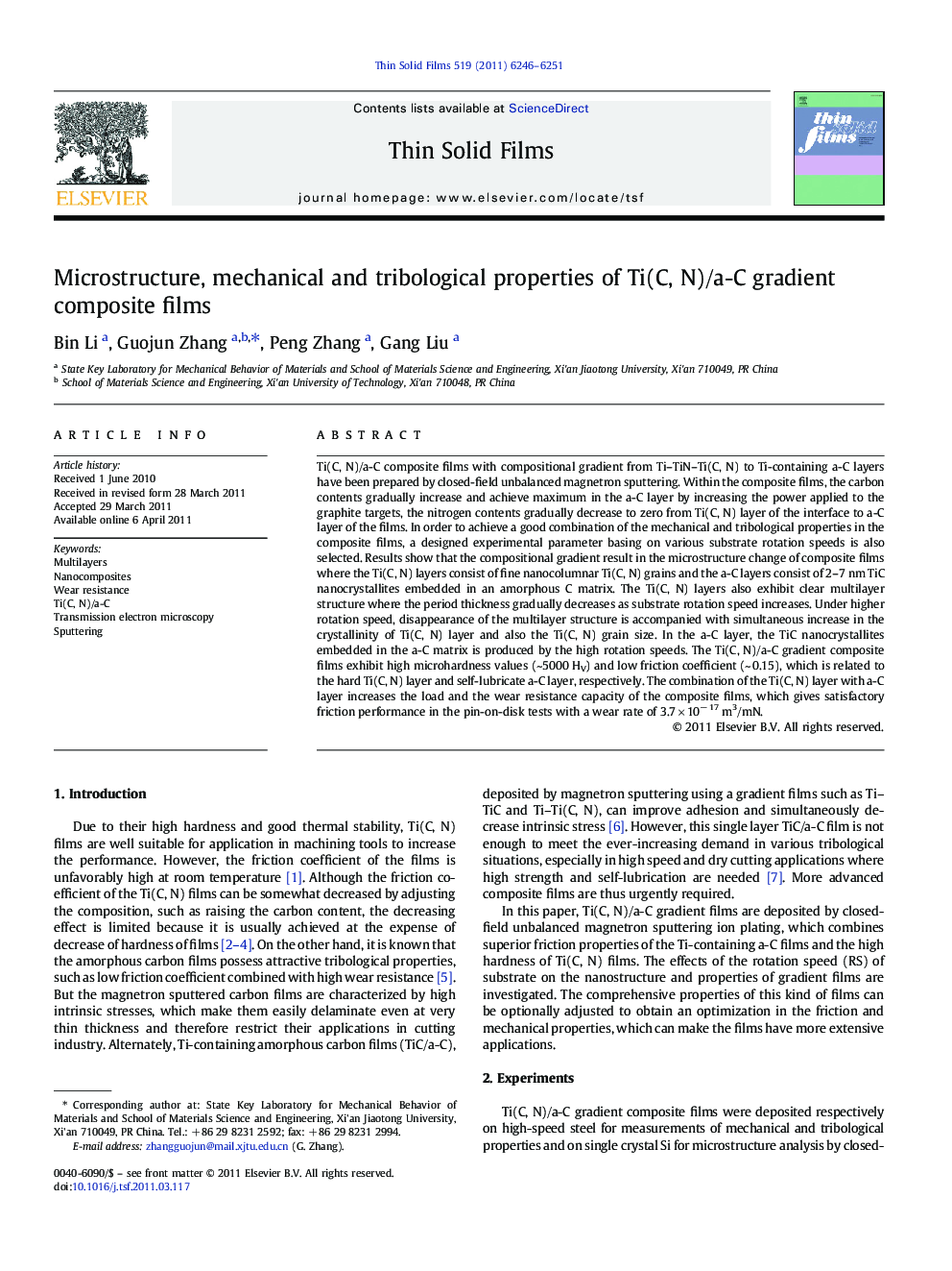 Microstructure, mechanical and tribological properties of Ti(C, N)/a-C gradient composite films