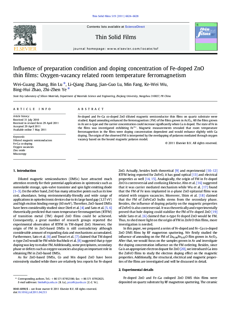 Influence of preparation condition and doping concentration of Fe-doped ZnO thin films: Oxygen-vacancy related room temperature ferromagnetism