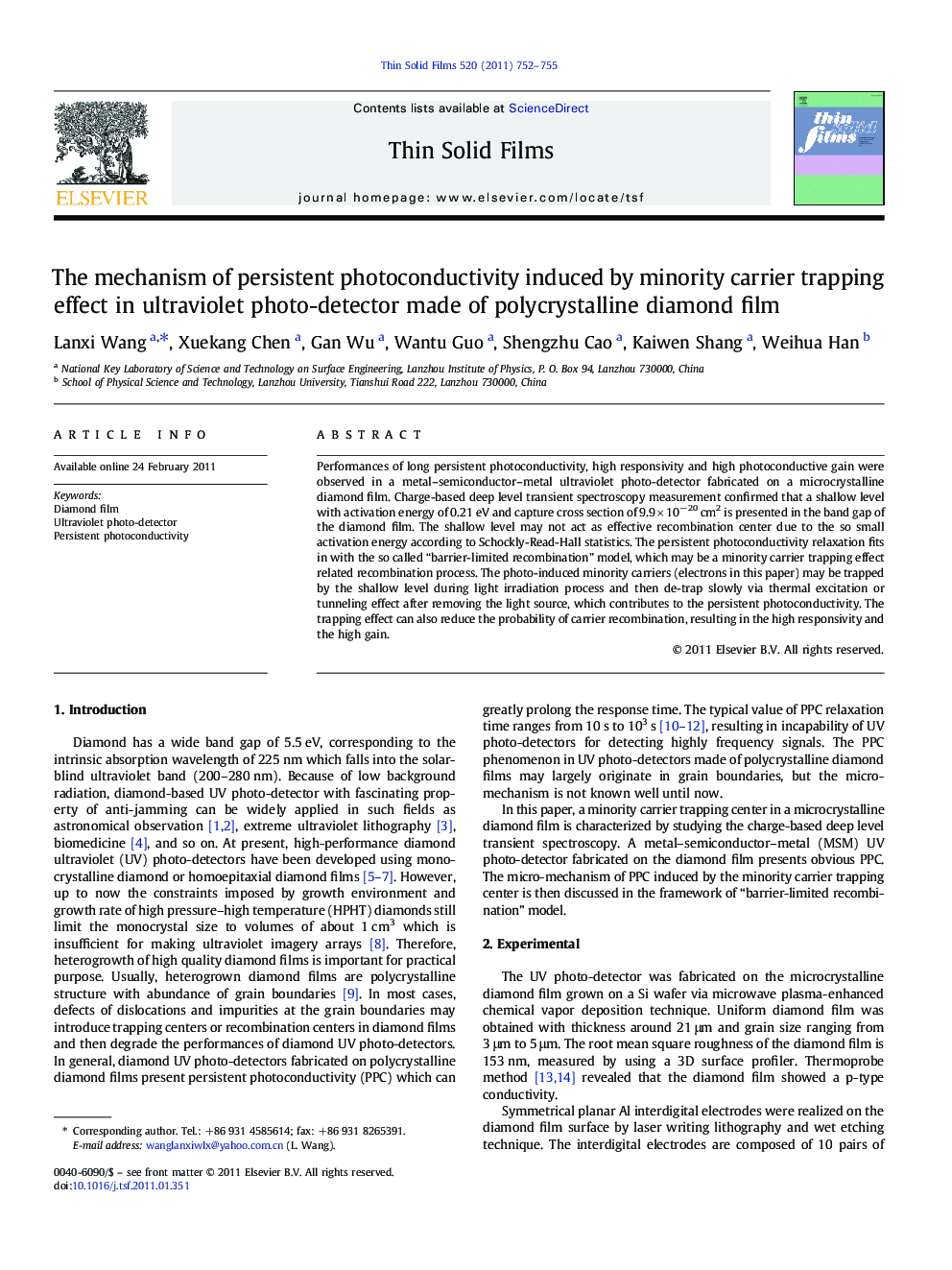 The mechanism of persistent photoconductivity induced by minority carrier trapping effect in ultraviolet photo-detector made of polycrystalline diamond film