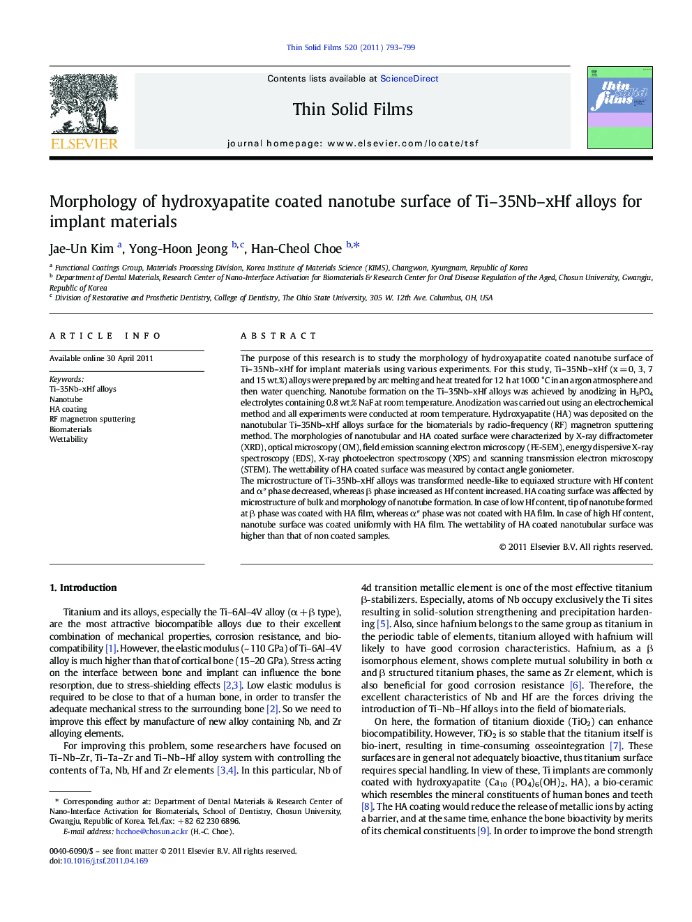 Morphology of hydroxyapatite coated nanotube surface of Ti–35Nb–xHf alloys for implant materials