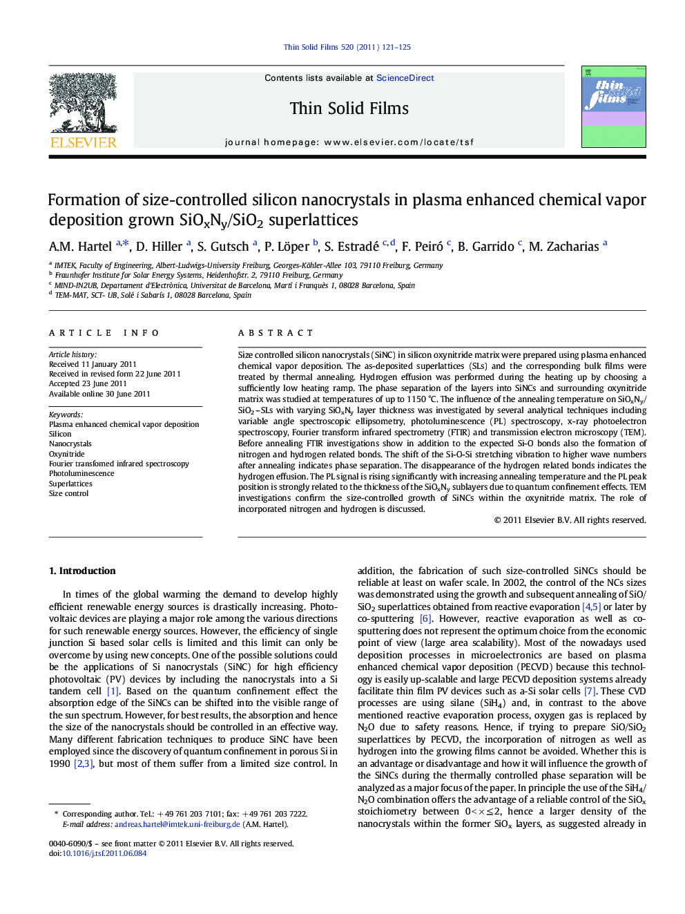 Formation of size-controlled silicon nanocrystals in plasma enhanced chemical vapor deposition grown SiOxNy/SiO2 superlattices