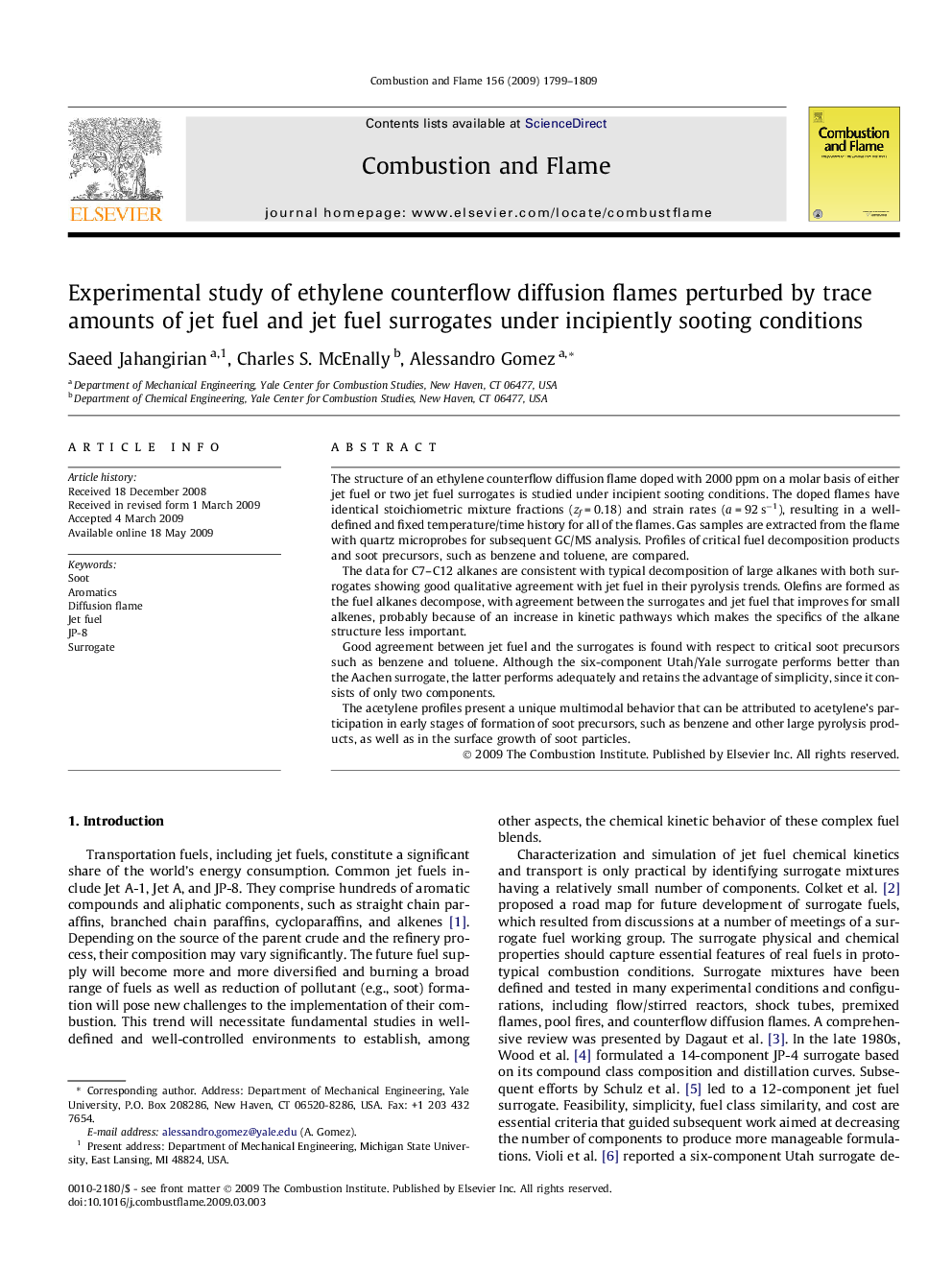 Experimental study of ethylene counterflow diffusion flames perturbed by trace amounts of jet fuel and jet fuel surrogates under incipiently sooting conditions