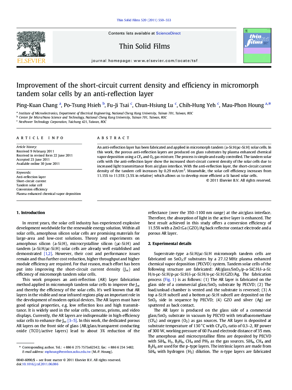 Improvement of the short-circuit current density and efficiency in micromorph tandem solar cells by an anti-reflection layer