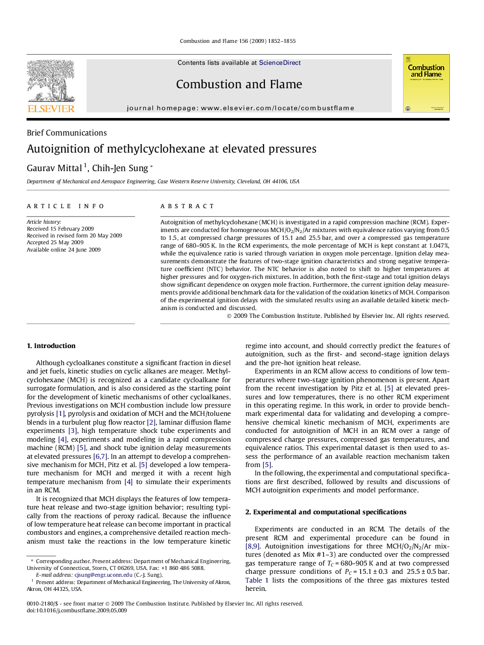 Autoignition of methylcyclohexane at elevated pressures