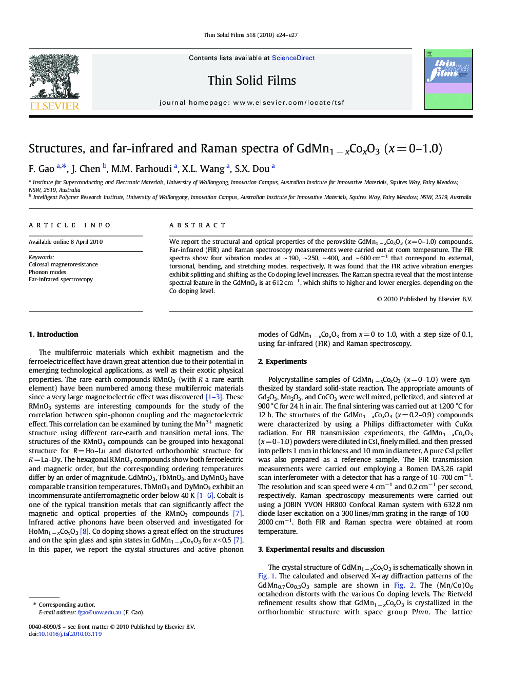 Structures, and far-infrared and Raman spectra of GdMn1 − xCoxO3 (x = 0–1.0)