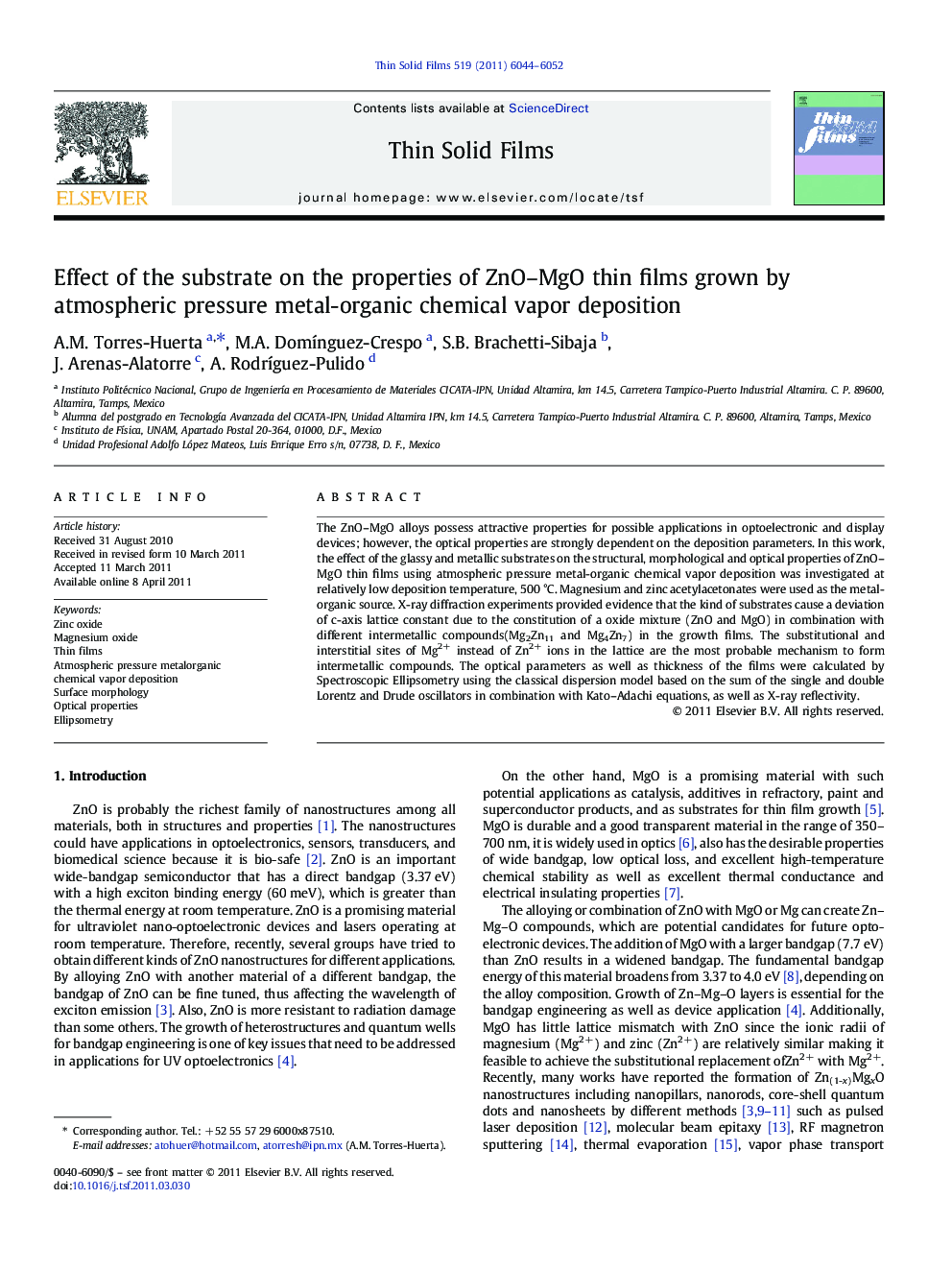 Effect of the substrate on the properties of ZnO-MgO thin films grown by atmospheric pressure metal-organic chemical vapor deposition