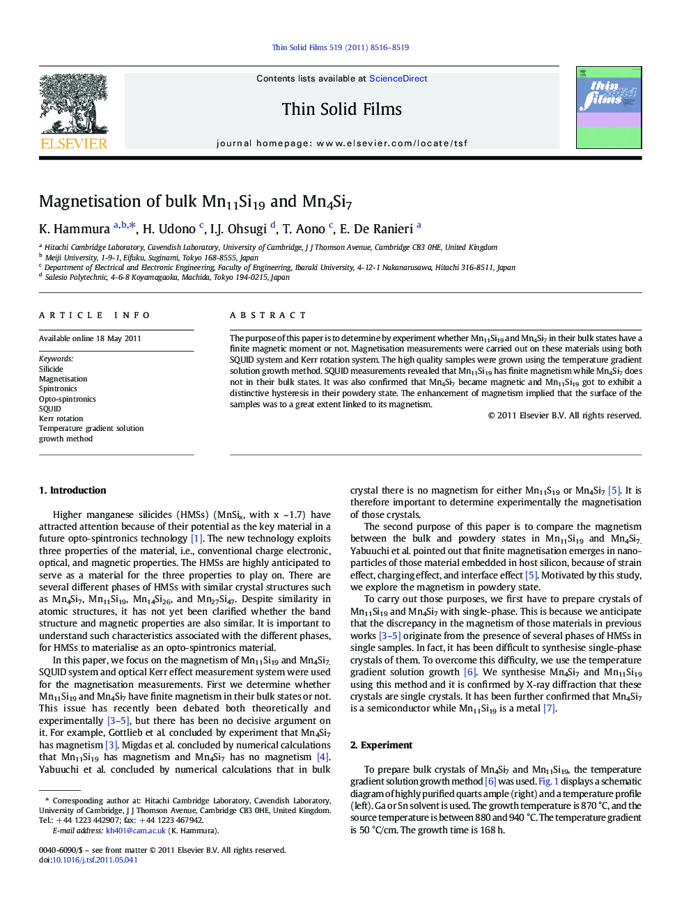 Magnetisation of bulk Mn11Si19 and Mn4Si7