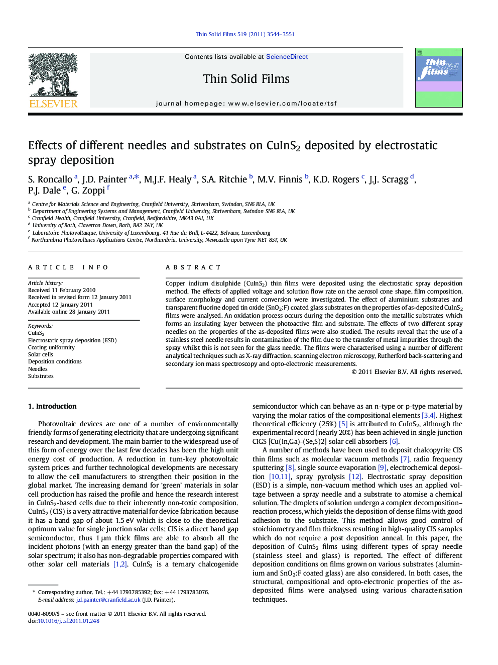 Effects of different needles and substrates on CuInS2 deposited by electrostatic spray deposition