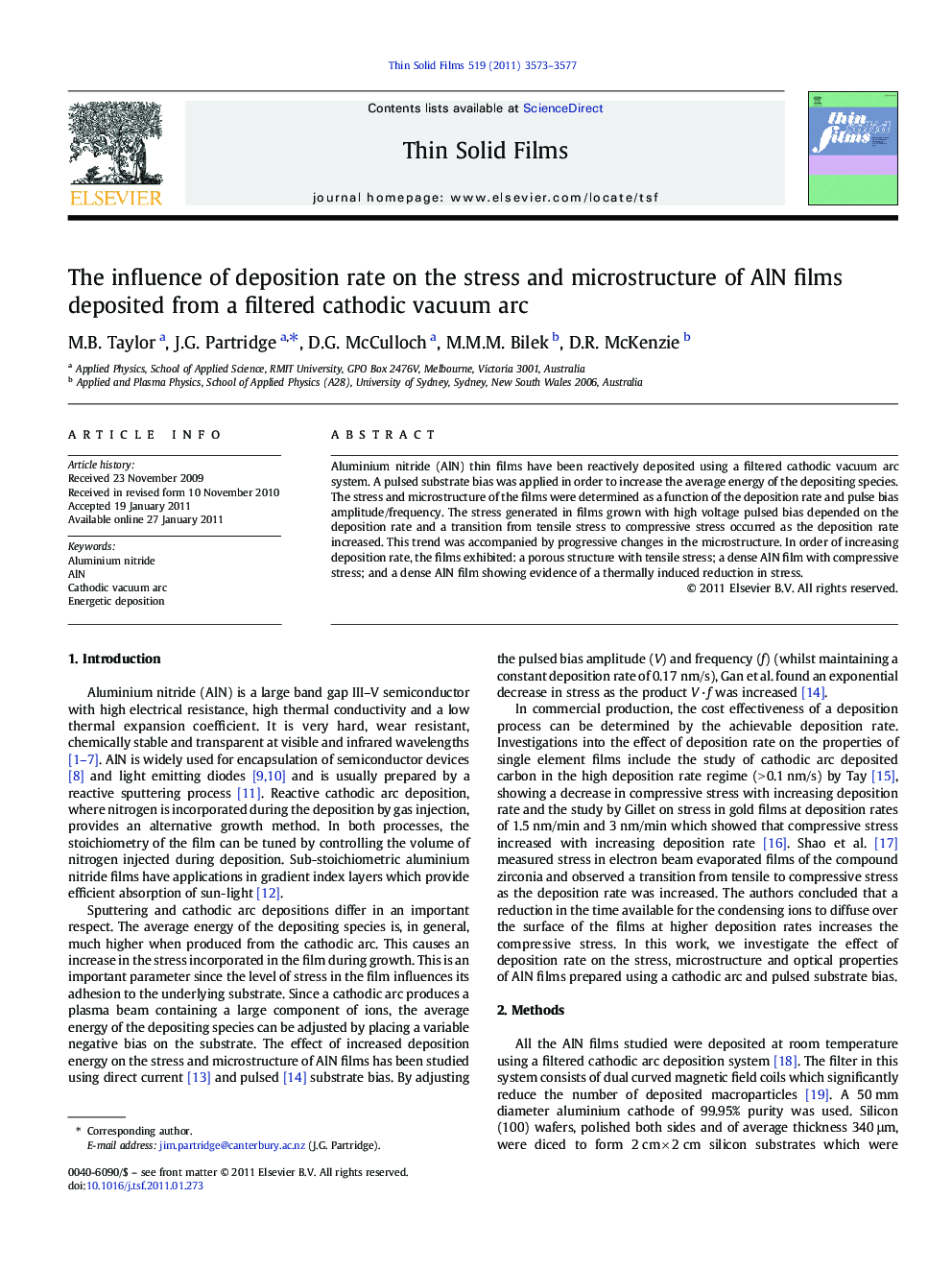 The influence of deposition rate on the stress and microstructure of AlN films deposited from a filtered cathodic vacuum arc