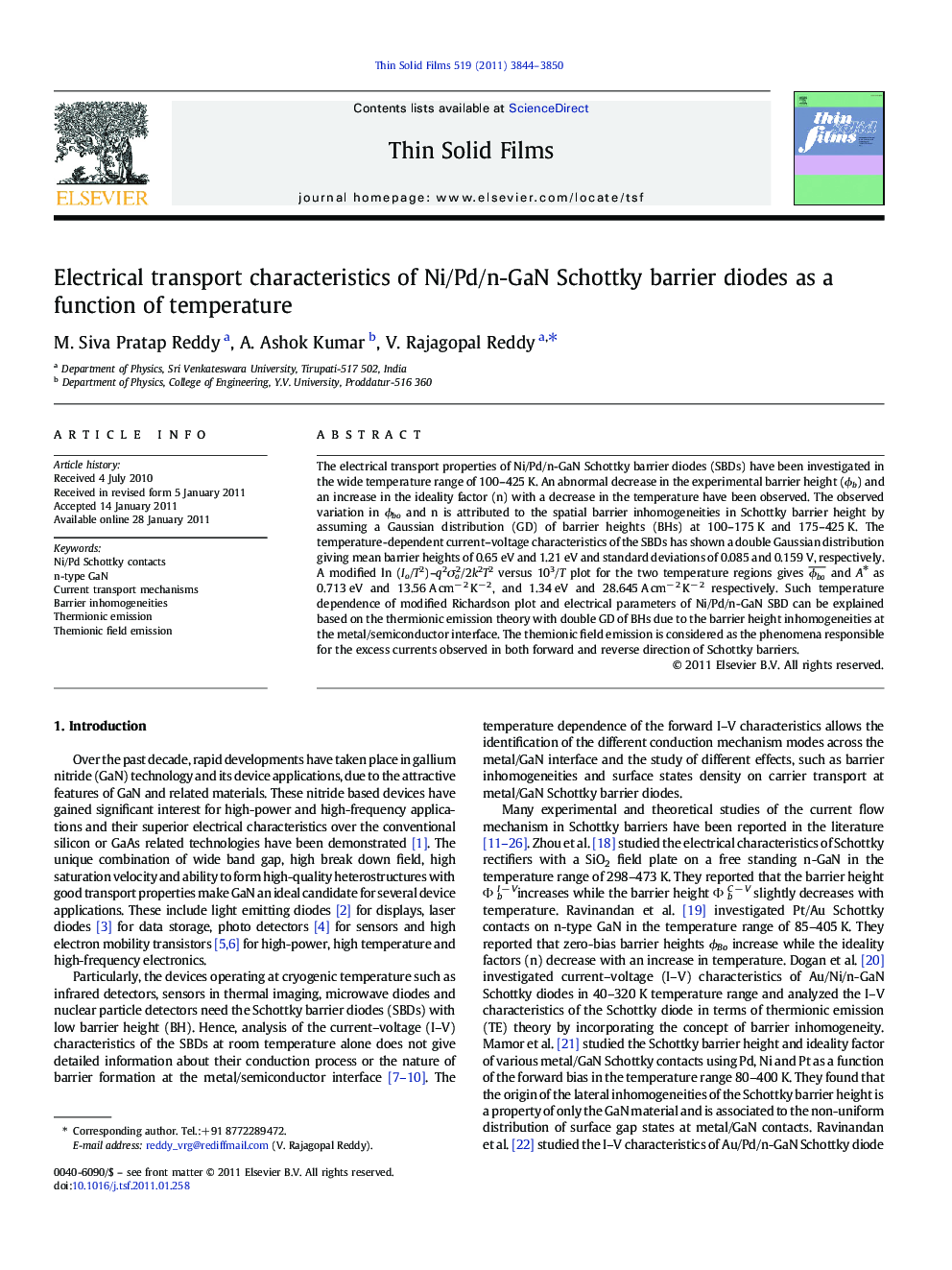 Electrical transport characteristics of Ni/Pd/n-GaN Schottky barrier diodes as a function of temperature