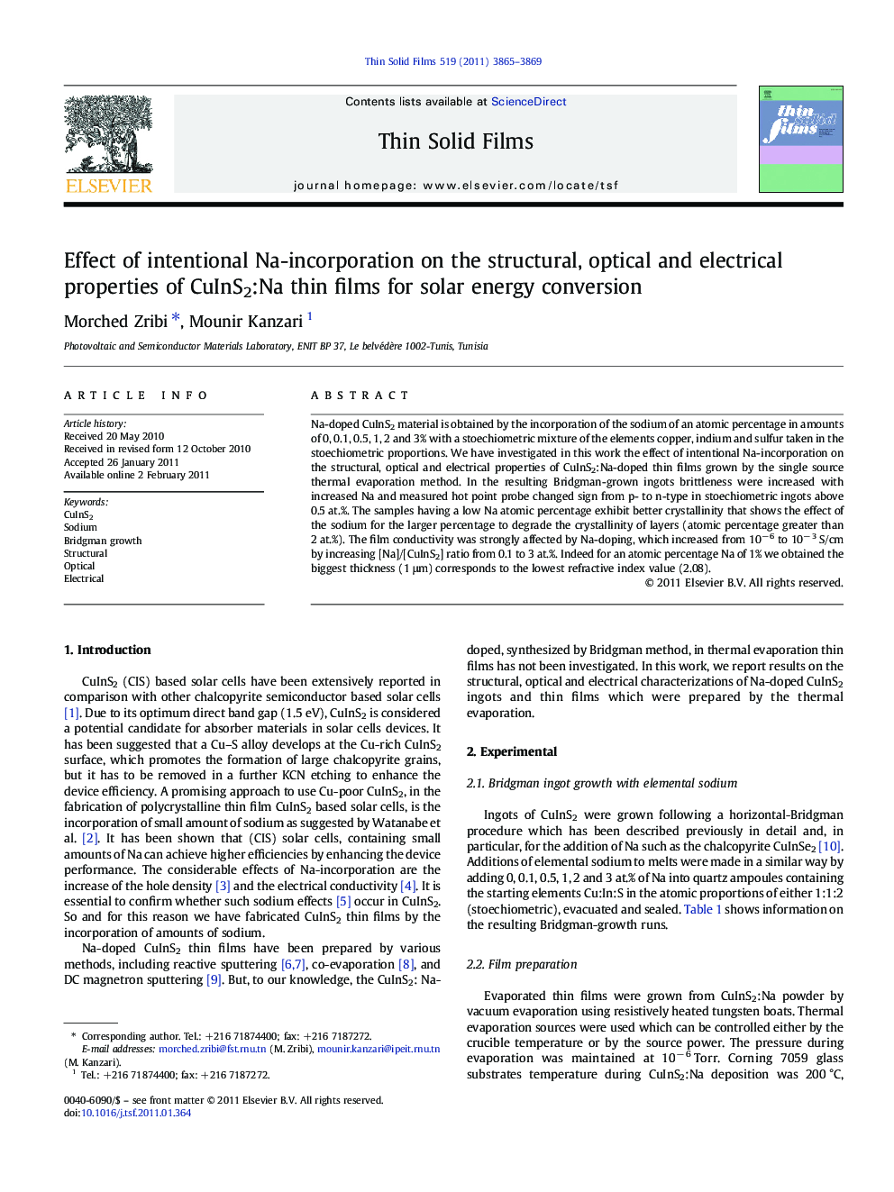 Effect of intentional Na-incorporation on the structural, optical and electrical properties of CuInS2:Na thin films for solar energy conversion