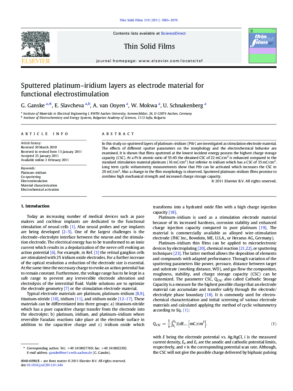 Sputtered platinum–iridium layers as electrode material for functional electrostimulation