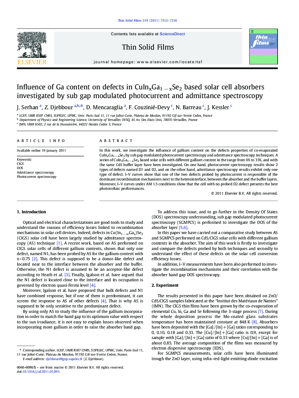 Influence of Ga content on defects in CuInxGa1 − xSe2 based solar cell absorbers investigated by sub gap modulated photocurrent and admittance spectroscopy